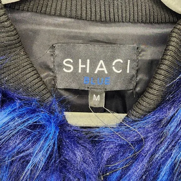 Shaci Blue Women's Size Medium Blue Black Faux Fur Monster‎ Bomber Jacket - Picture 2 of 15